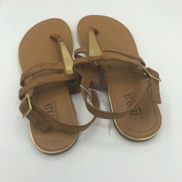 A.n.a Sweeny Cognac & Gold Sandals size 6.5 - Picture 5 of 7